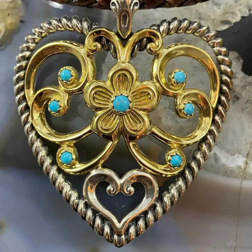 Carolyn Pollack Southwestern Style Sterling & Brass Turquoise Heart Pendant